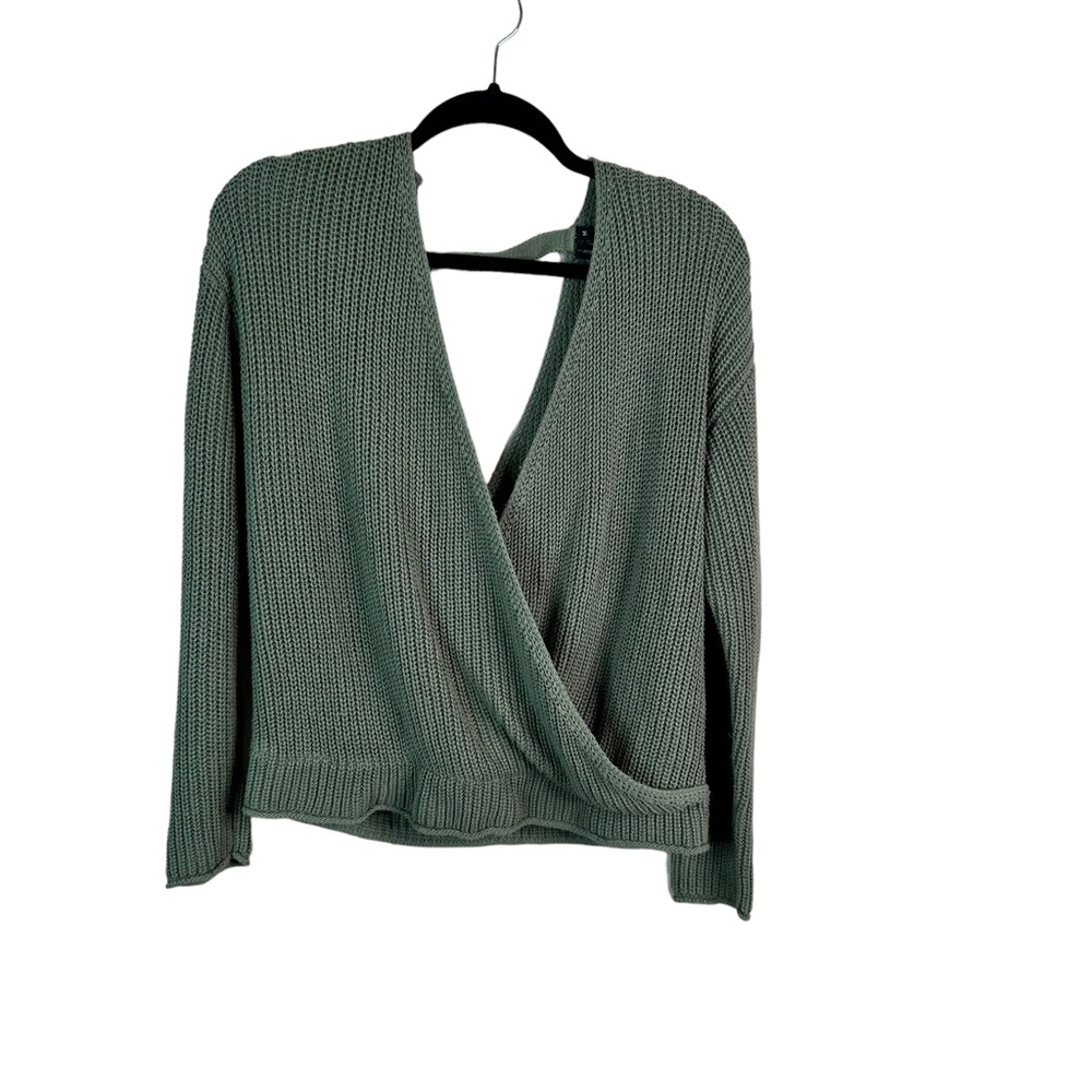 Moon & Madison Green Open V Neck Sweater Size Medium